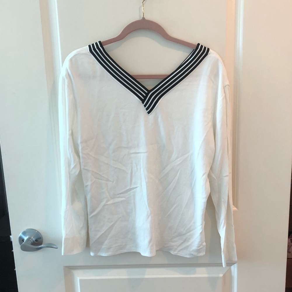 Maje Lorni Crepe V Neck Top In Ecru - Picture 9 of 14